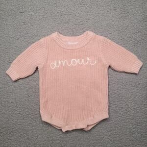 Grayson Mini One Piece 0-3M Girls Baby Pink Knit Amour Embroidered Crewneck